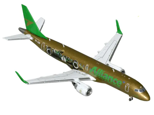 Embraer ERJ-190 Commercial Aircraft "Alliance Airlines - Sir Jack Brabham" (N7620U) Gold Metallic with Graphics 1/400 Diecast Model Airplane by GeminiJets #2