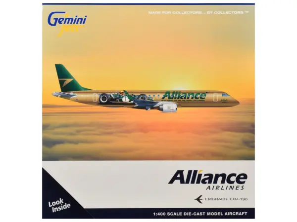 Embraer ERJ-190 Commercial Aircraft "Alliance Airlines - Sir Jack Brabham" (N7620U) Gold Metallic with Graphics 1/400 Diecast Model Airplane by GeminiJets #3