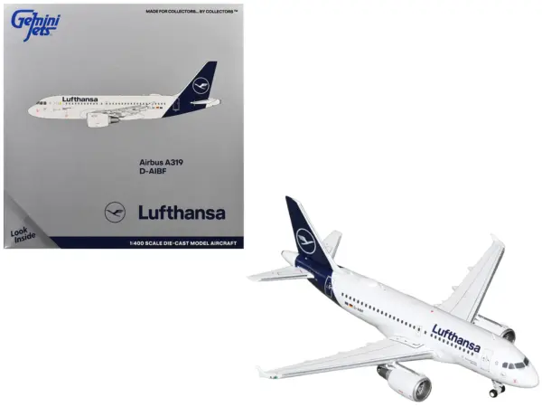 Airbus A319-100 Commercial Aircraft "Lufthansa" (D-AIBF) White with Dark Blue Tail 1/400 Diecast Model Airplane by GeminiJets #1