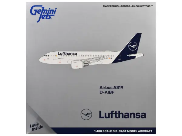 Airbus A319-100 Commercial Aircraft "Lufthansa" (D-AIBF) White with Dark Blue Tail 1/400 Diecast Model Airplane by GeminiJets #3