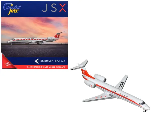 Embraer ERJ-145 Commercial Aircraft "JSX" (N960JX) White with Red Stripes and Tail 1/400 Diecast Model Airplane by GeminiJets #1