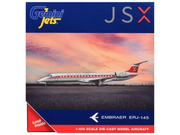 Embraer ERJ-145 Commercial Aircraft "JSX" (N960JX) White with Red Stripes and Tail 1/400 Diecast Model Airplane by GeminiJets #3