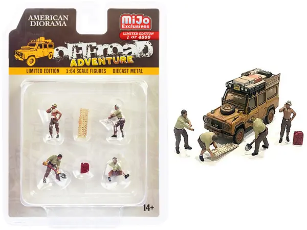 "Off-Road Adventure" 6 piece Diecast Set (4 Male Figurines and 2 Accessories) Limited Edition to 4800 pieces Worldwide for 1/64 Scale Models by American Diorama #1