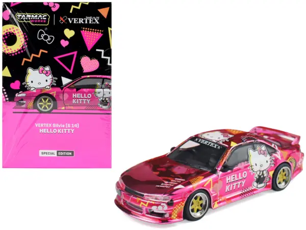 Nissan Vertex Silvia (S14) RHD (Right Hand Drive) "Hello Kitty" Pink Metallic with Graphics "Global64" Series 1/64 Diecast Model Car by Tarmac Works #1