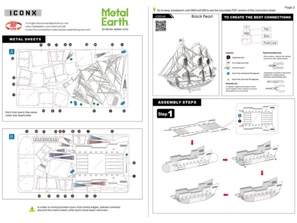 Model Kit Black Pearl Ship Black Version (Moderate Difficulty) Steel Model by Metal Earth #4