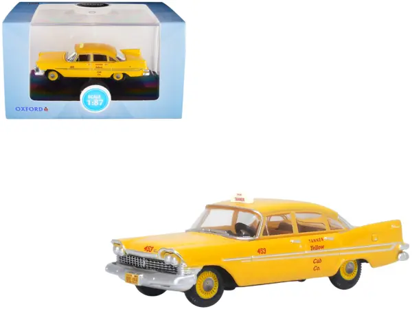 1959 Plymouth Belvedere Taxi Yellow "Tanner Yellow Cab Co." 1/87 (HO) Scale Diecast Model Car by Oxford Diecast #1