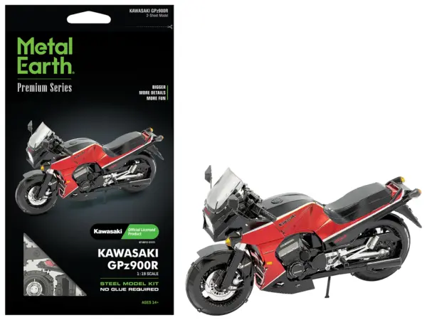 Model Kit Kawasaki GPz900R Motorcycle Red and Black (Challenging Difficulty) Steel Model by Metal Earth #1