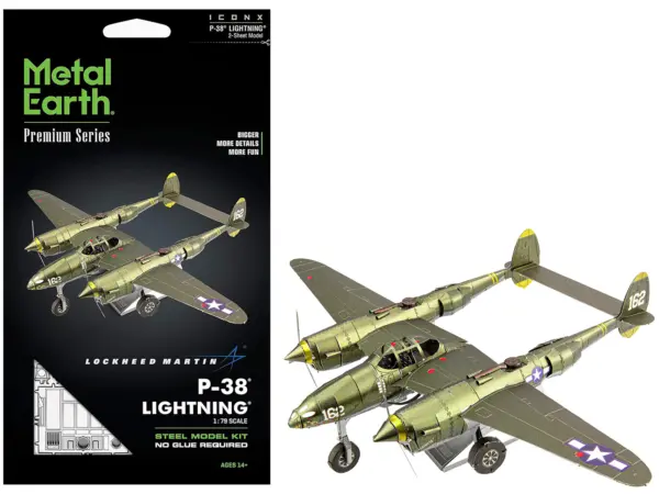 Model Kit Lockheed Martin P-38 Lightning Fighter Aircraft "#162" United States Army Air Forces (Challenging Difficulty) Model by Metal Earth #1