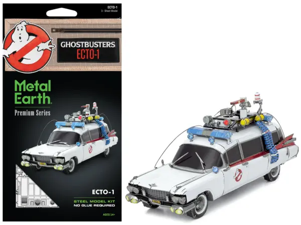 Model Kit Ecto-1 Car White "Ghostbusters" (1984) Movie (Challenging Difficulty) Steel Model by Metal Earth #1