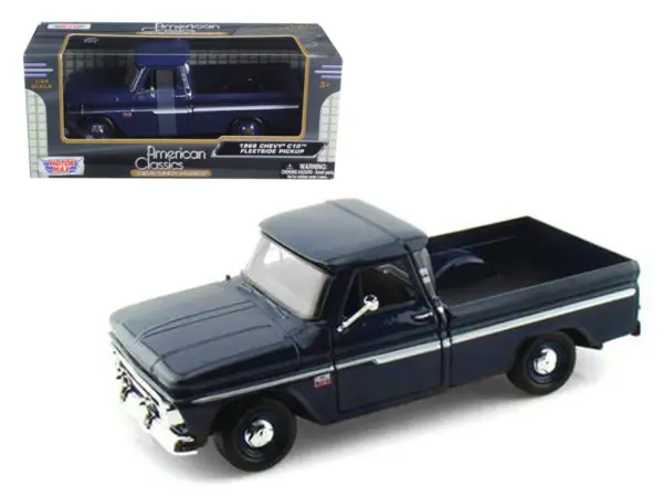 1966 Chevrolet C10 Fleetside Pickup Truck Dark Blue 1/24 Diecast Car Model by Motormax #1