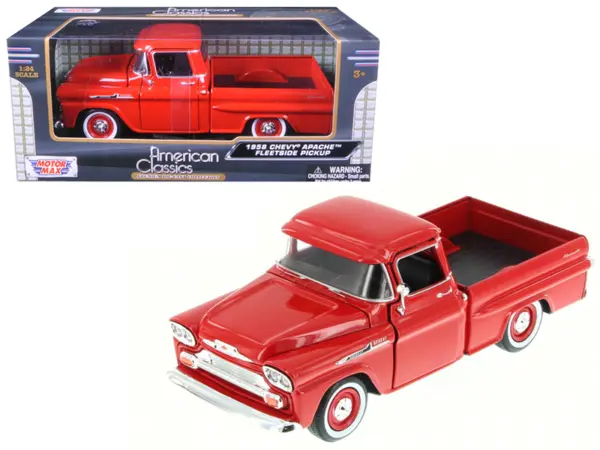 1958 Chevrolet Apache Fleetside Pickup Truck Red 1/24 Diecast Model Car by Motormax #1