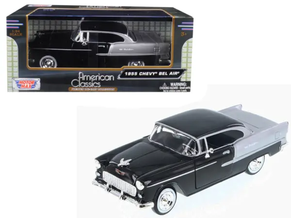 1955 Chevrolet Bel Air Black and Silver 1/24 Diecast Model Car by Motormax #1