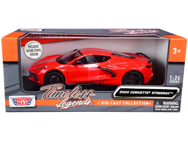 2020 Chevrolet Corvette C8 Stingray Red with Silver Racing Stripes "Timeless Legends" 1/24 Diecast Model Car by Motormax #1
