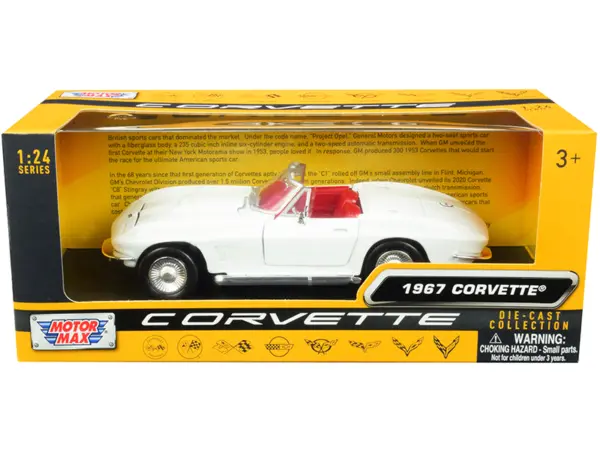 1967 Chevrolet Corvette C2 Convertible White with Red Interior "History of Corvette" Series 1/24 Diecast Model Car by Motormax #1