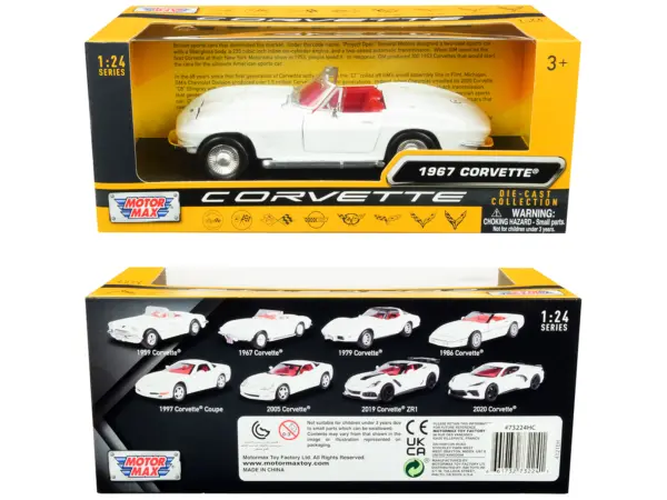 1967 Chevrolet Corvette C2 Convertible White with Red Interior "History of Corvette" Series 1/24 Diecast Model Car by Motormax #3