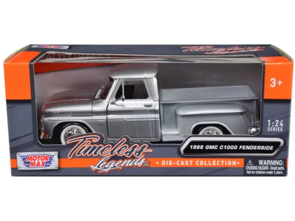 1966 GMC C1000 Fenderside Pickup Truck Silver Metallic "Timeless Legends" Series 1/24 Diecast Model Car by Motormax #1