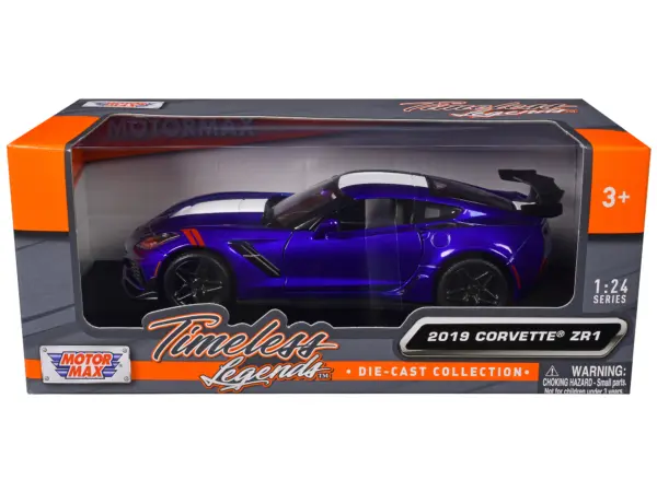 2019 Chevrolet Corvette ZR1 Blue Metallic and White "Timeless Legends" Series 1/24 Diecast Model Car by Motormax #1