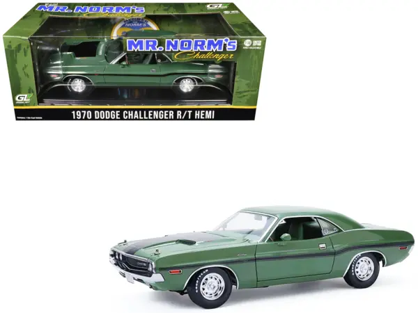 1970 Dodge Challenger R/T Hemi F8 Green with Black Stripes and Green Interior "Mr. Norm's Challenger" 1/18 Diecast Model Car by Greenlight #1
