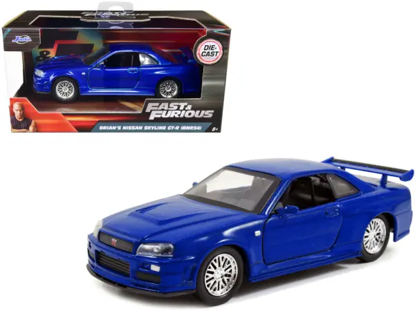 Brian's Nissan Skyline GT-R R34 Blue "Fast & Furious" Movie 1/32 Diecast Car Model by Jada #1