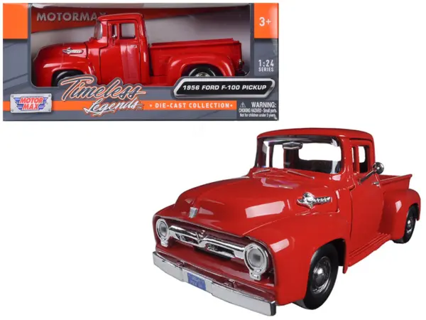 1956 Ford F-100 Pickup Red 1/24 Diecast Model Car by Motormax #1