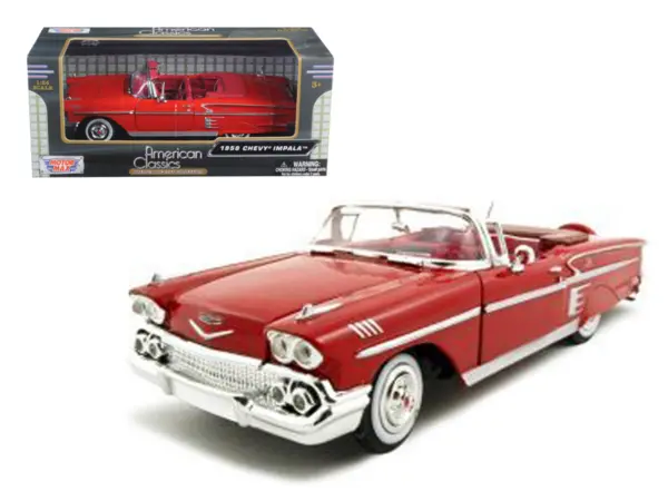 1958 Chevrolet Impala Convertible Red 1/24 Diecast Model Car by Motormax #1