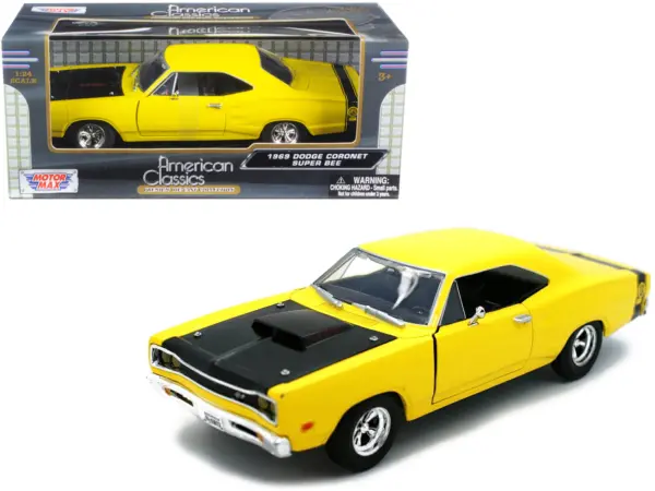 1969 Dodge Coronet Super Bee Yellow 1/24 Diecast Car Model by Motormax #1