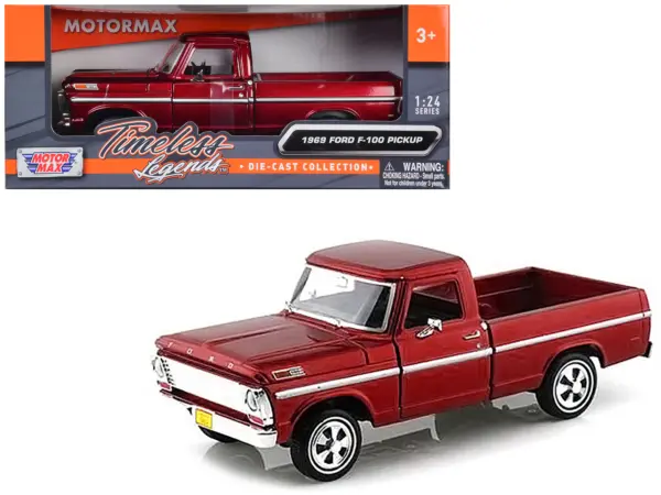 1969 Ford F-100 Pickup Truck Burgundy 1/24 Diecast Model Car by Motormax #1