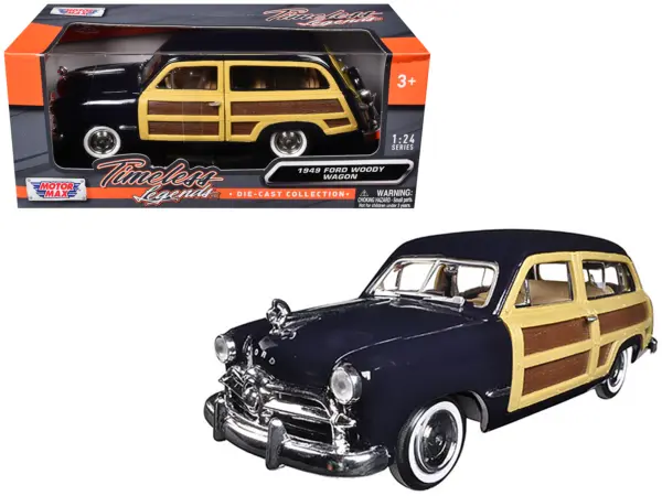 1949 Ford Woody Wagon Dark Blue 1/24 Diecast Model Car by Motormax #1