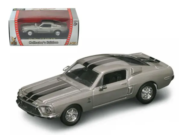 1968 Ford Mustang Shelby GT500 KR Silver with Black Stripes 1/43 Diecast Model Car by Road Signature #1