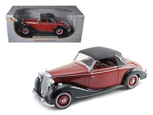 1950 Mercedes Benz 170S Cabriolet Burgundy and Black 1/18 Diecast Model Car by Signature Models #1