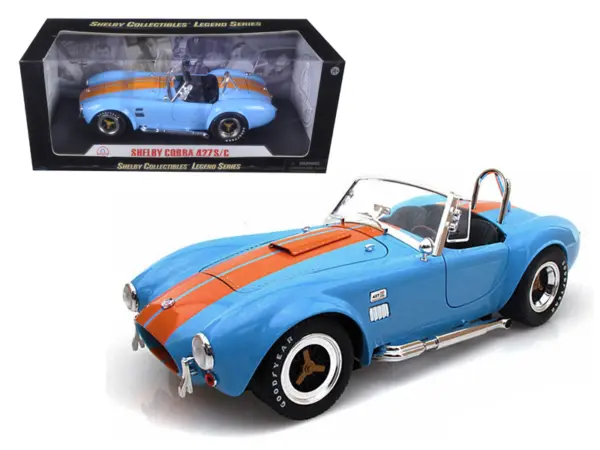 1965 Shelby Cobra 427 S/C Blue With Orange Stripes 1/18 Diecast Model Car by Shelby Collectibles #1