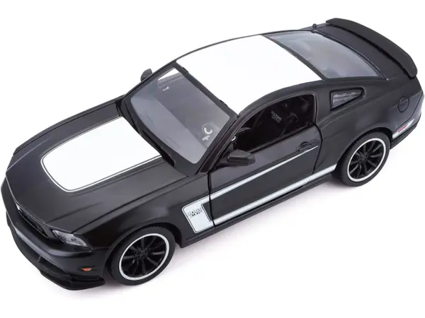 2012 Ford Mustang Boss 302 Matt Black and White 1/24 Diecast Model Car by Maisto #5