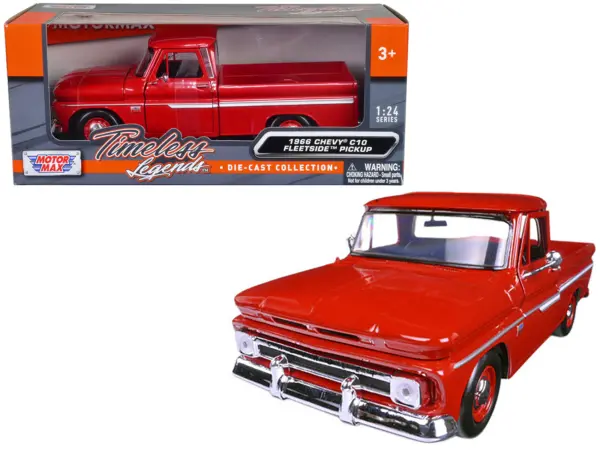 1966 Chevrolet C10 Fleetside Pickup Truck Red 1/24 Diecast Model Car by Motormax #1