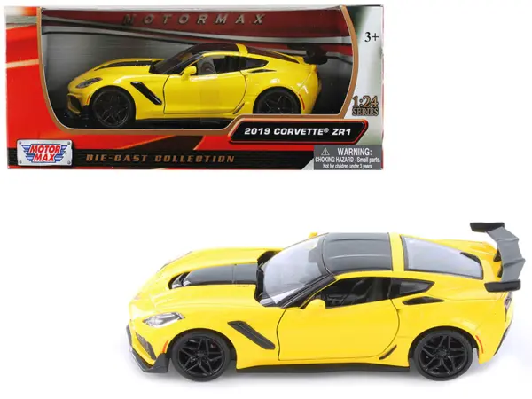 2019 Chevrolet Corvette ZR1 Yellow with Black Accents 1/24 Diecast Model Car by Motormax #1