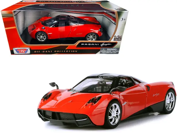 Pagani Huayra Bright Red with Chrome Wheels 1/24 Diecast Model Car by Motormax #1