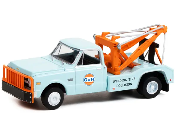 1969 Chevrolet C-30 Dually Wrecker Tow Truck "Gulf Oil" Light Blue "Welding Tire Collision" "Hobby Exclusive" 1/64 Diecast Model Car by Greenlight #2