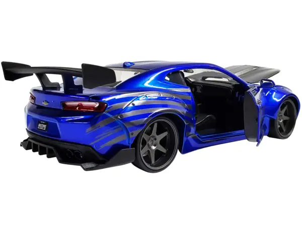 2016 Chevrolet Camaro Widebody Candy Blue with Gray Metallic Hood and American Flag Graphics "Bigtime Muscle" Series 1/24 Diecast Model Car by Jada #5