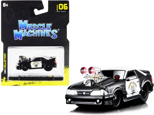 1993 Ford Mustang SVT Cobra CHP "California Highway Patrol" Black and White 1/64 Diecast Model Car by Muscle Machines #1