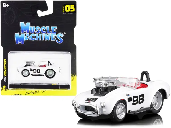 1964 Shelby Cobra #98 White with Red Interior 1/64 Diecast Model Car by Muscle Machines #1