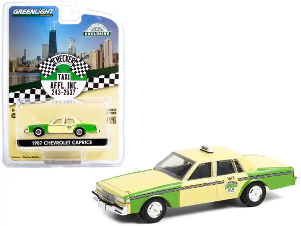 1987 Chevrolet Caprice Yellow and Green "Chicago Checker Taxi Affl Inc." "Hobby Exclusive" 1/64 Diecast Model Car by Greenlight #1