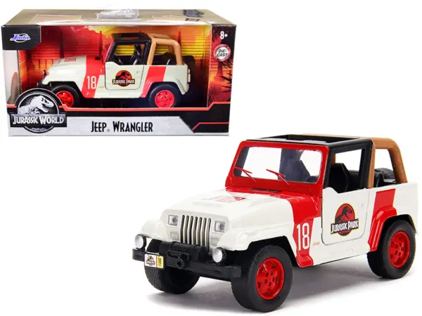 Jeep Wrangler #18 "Jurassic Park" Red and Beige "Jurassic World" 1/32 Diecast Model Car by Jada #1
