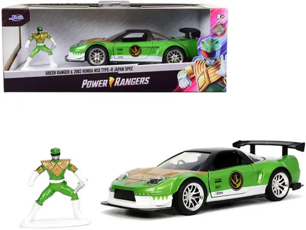 2002 Honda NSX Type-R Japan Spec RHD (Right Hand Drive) and Green Ranger Diecast Figurine "Power Rangers" "Hollywood Rides" Series 1/32 Diecast Model Car by Jada #1