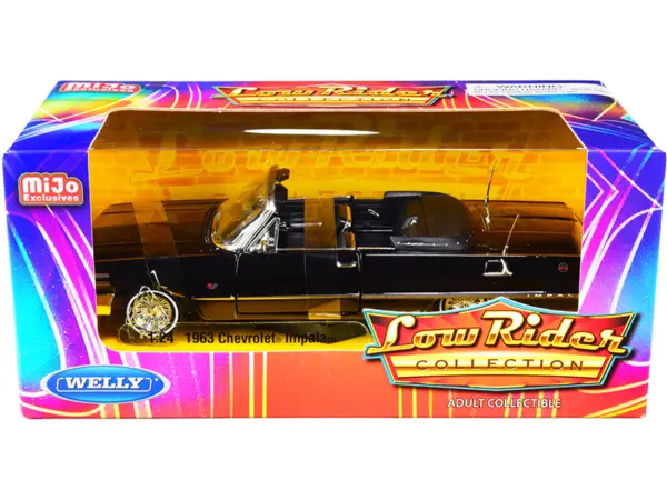 1963 Chevrolet Impala SS Convertible Black "Low Rider Collection" 1/24 Diecast Model Car by Welly #1