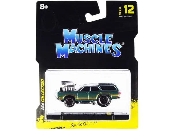1970 Oldsmobile Vista Cruiser 442 Green Metallic with Gold Stripes 1/64 Diecast Model Car by Muscle Machines #1