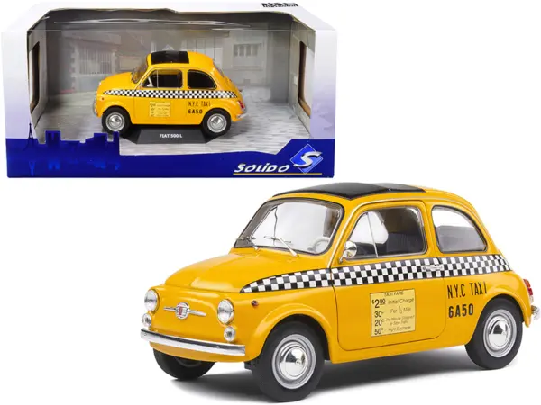 1965 Fiat 500 L "NYC Taxi" New York City Yellow 1/18 Diecast Model Car by Solido #1