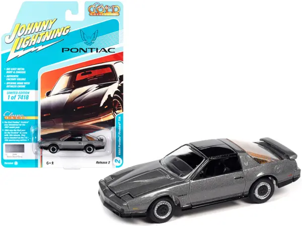 1984 Pontiac Firebird Trans Am T/A Silver Sand Gray Metallic with Black Top "Classic Gold Collection" Series Limited Edition to 7418 pieces Worldwide 1/64 Diecast Model Car by Johnny Lightning #1
