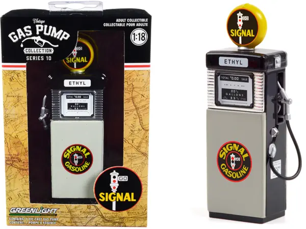 1951 Wayne 505 Gas Pump "Signal Gasoline" Black and Gray "Vintage Gas Pumps" Series 10 1/18 Diecast Model by Greenlight #1