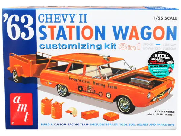 Skill 2 Model Kit 1963 Chevrolet II Station Wagon with Trailer 3-in-1 Kit 1/25 Scale Model by AMT #1