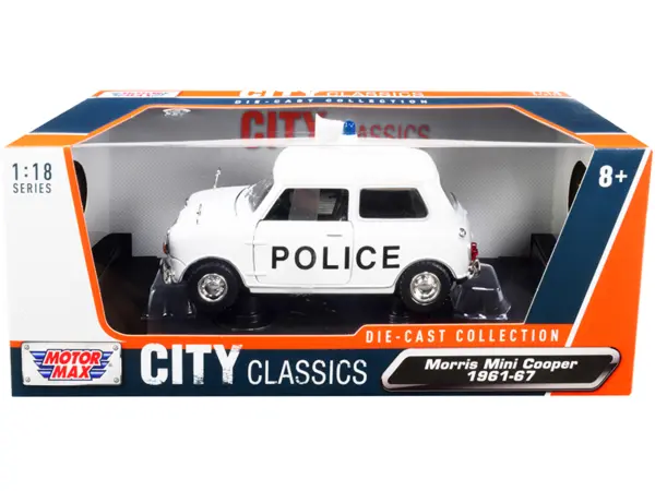 1961-1967 Morris Mini Cooper RHD (Right Hand Drive) "Police" White "City Classics" Series 1/18 Diecast Model Car by Motormax #1