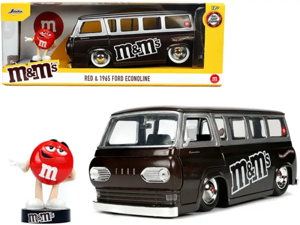 1965 Ford Econoline Bus Brown Metallic and Silver with Red M&M's Diecast Figurine "Hollywood Rides" Series 1/24 Diecast Model Car by Jada #1